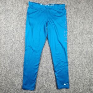 Nike Pro Combat Dri-FIT Therma-FIT Leggings Blue Pink Just Do It Womens Large